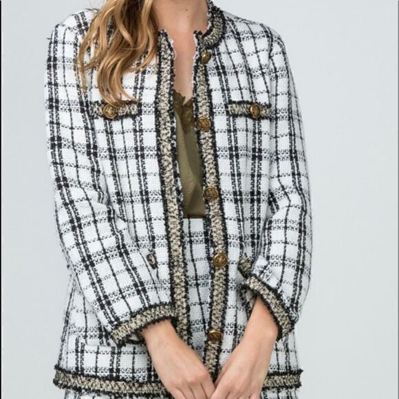 Tweed Plaid Suit Set jacket with shorts - Picture 2 of 16